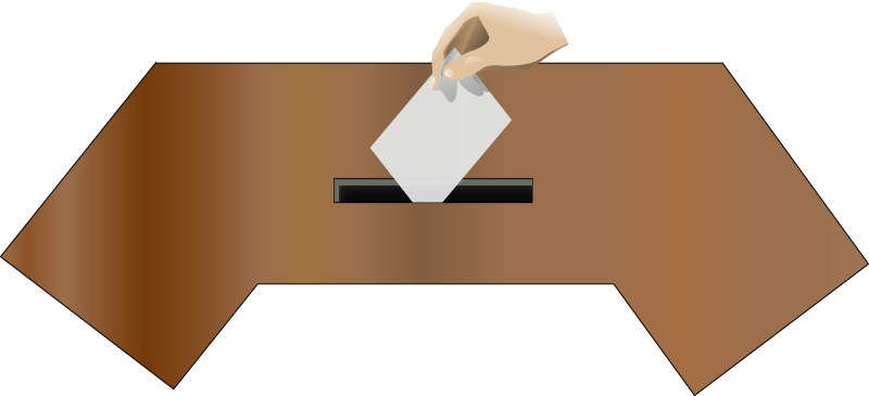 Ballot box front with hand