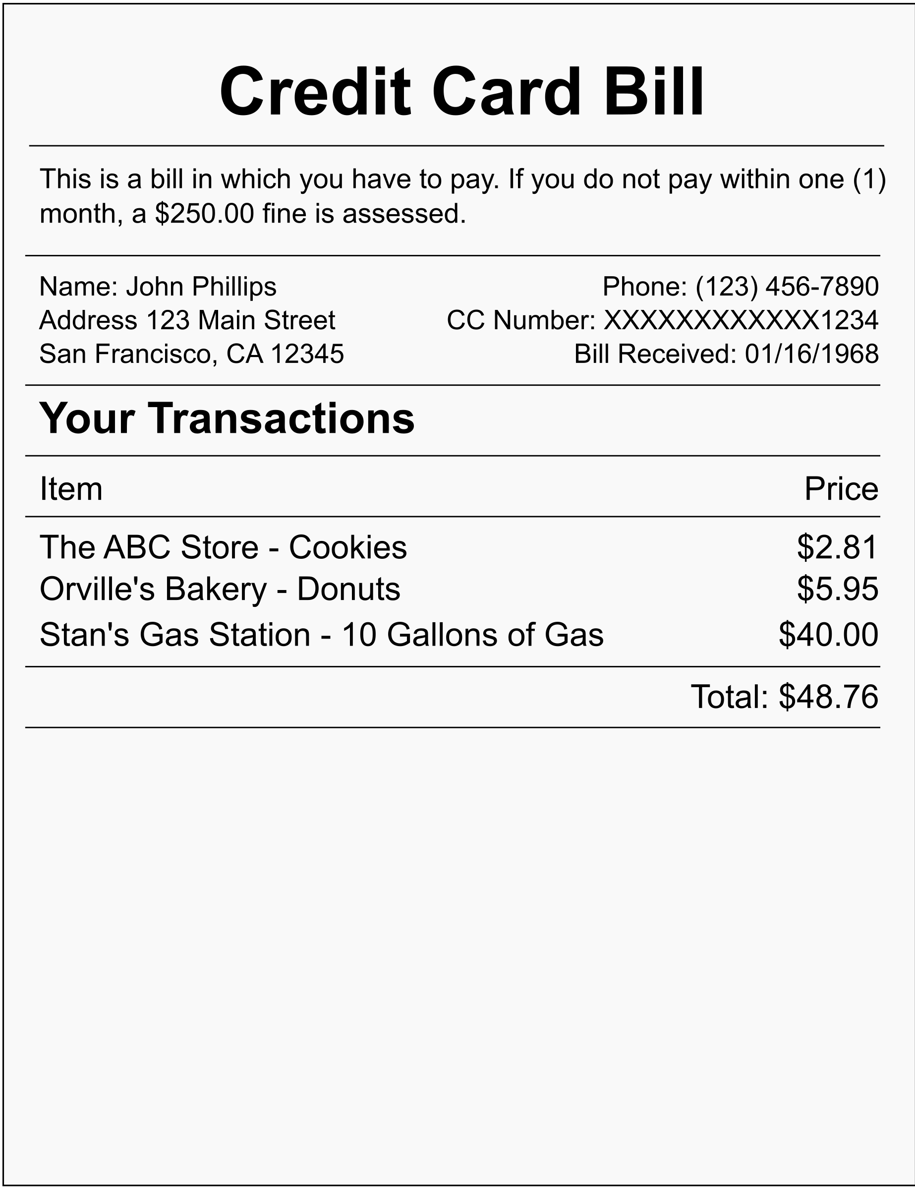 Clipart Credit Card Bill