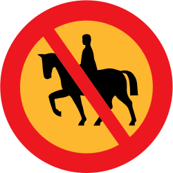 No horse riding sign by ryanlerch - A sign depicting that riding horses is not allowed.
Swedish Road Signs Collection on Wikicommons -
URL http://commons.wikimedia.org/wiki/Category:Road_signs_of_Sweden
information about why this image is in the public domain can be found there.