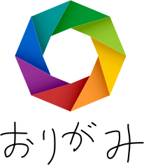 Origami by StymShinji - A rainbow coloured origami circle with Asian writing below it.