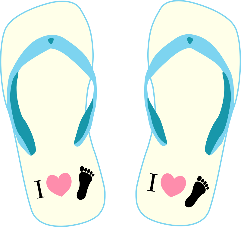 Thong light yellow and blue with "I Love Foot" symbol