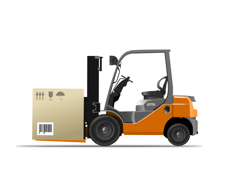 Orange forklift loader with box