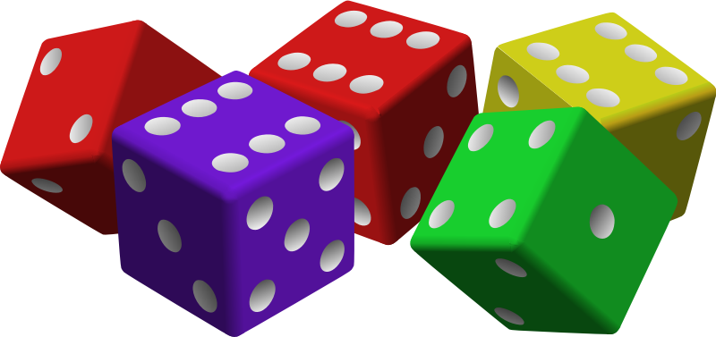 five colored dice