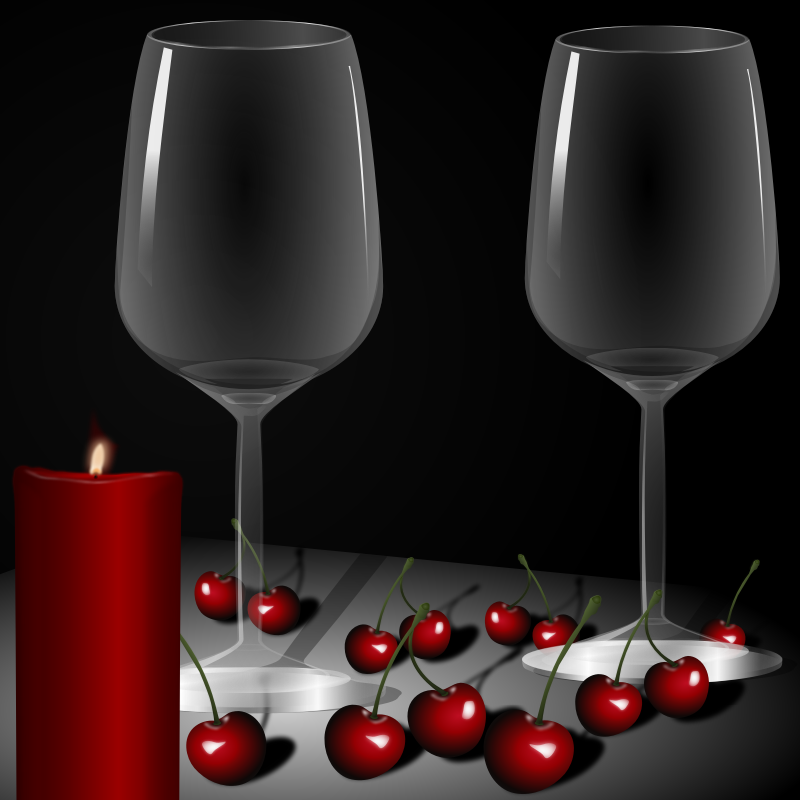 candles, glasses, cups, cherry, taurÄ—s, Å¾vakÄ—s, vyÅ¡nios