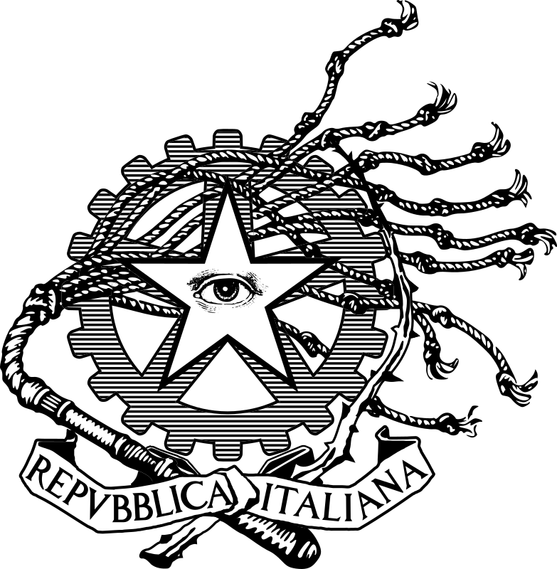 Una versione distopica dell'emblema della Repubblica Italiana
