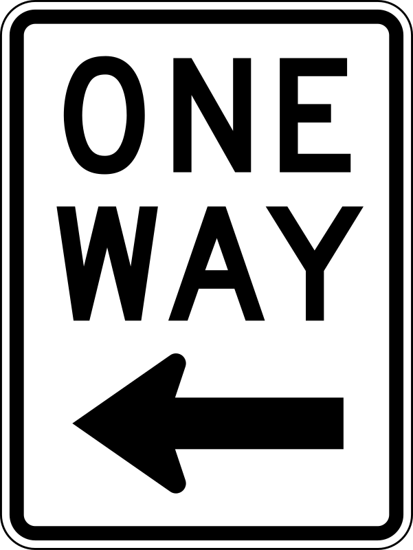 One Way Left traffic sign, vertical