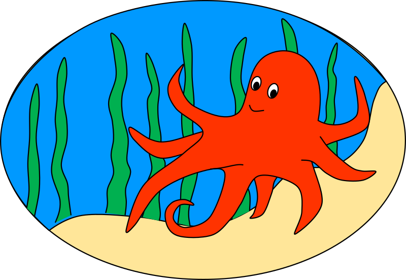 Oval of Orange Octopus in seaweed