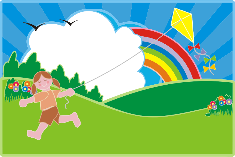 Girl Flying Kite In Colorful Landscape