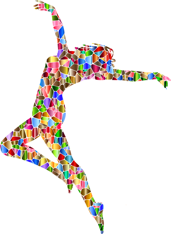 Chromatic Tiled Carefree Dancing Woman Silhouette