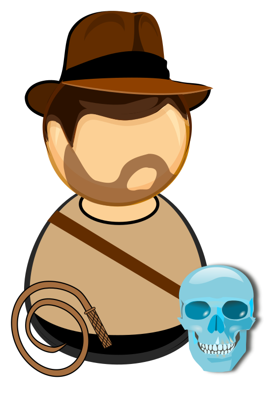 Adventurer in a hat, with a whip and glass skull