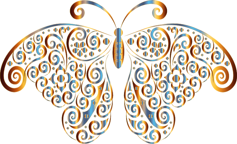 Prismatic Floral Flourish Butterfly Silhouette 5 No Background