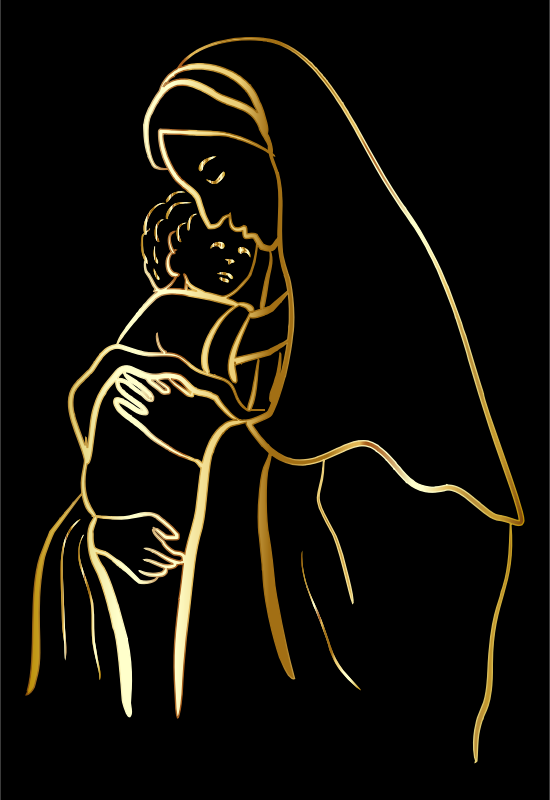 Gold Virgin Mary And Baby Jesus