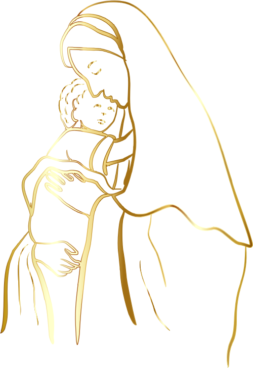 Gold Virgin Mary And Baby Jesus No Background