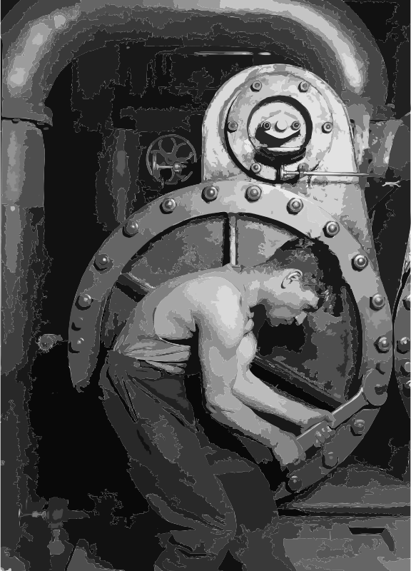 Lewis Hine Power house mechanic working on steam pump