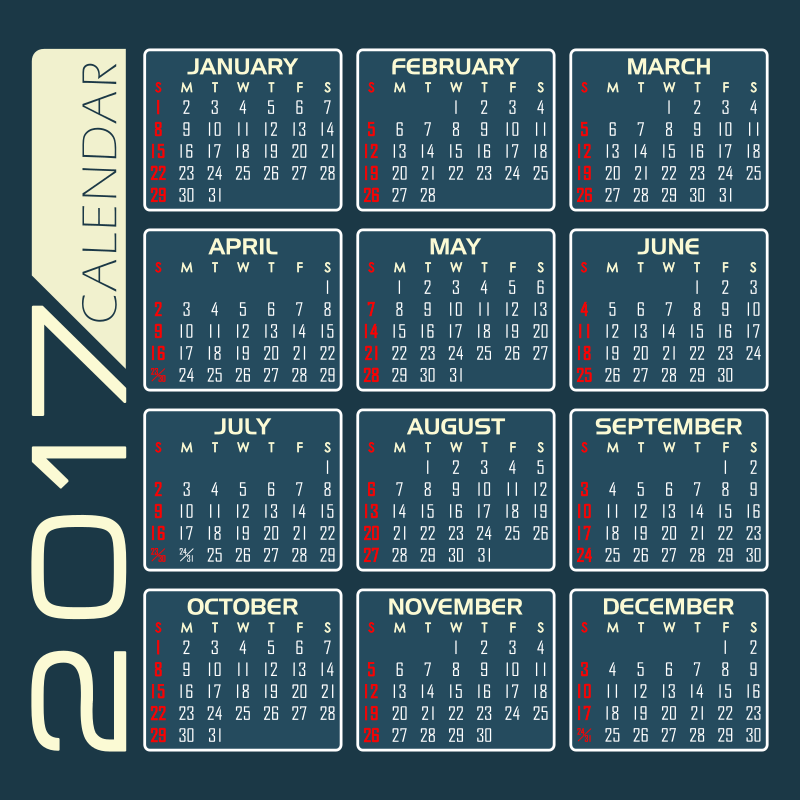 Calendar 2017 - English Version (Dark Blue)
