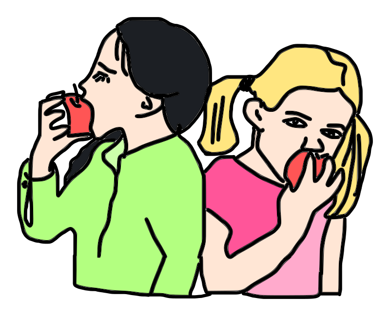 Girls are eating apples.
