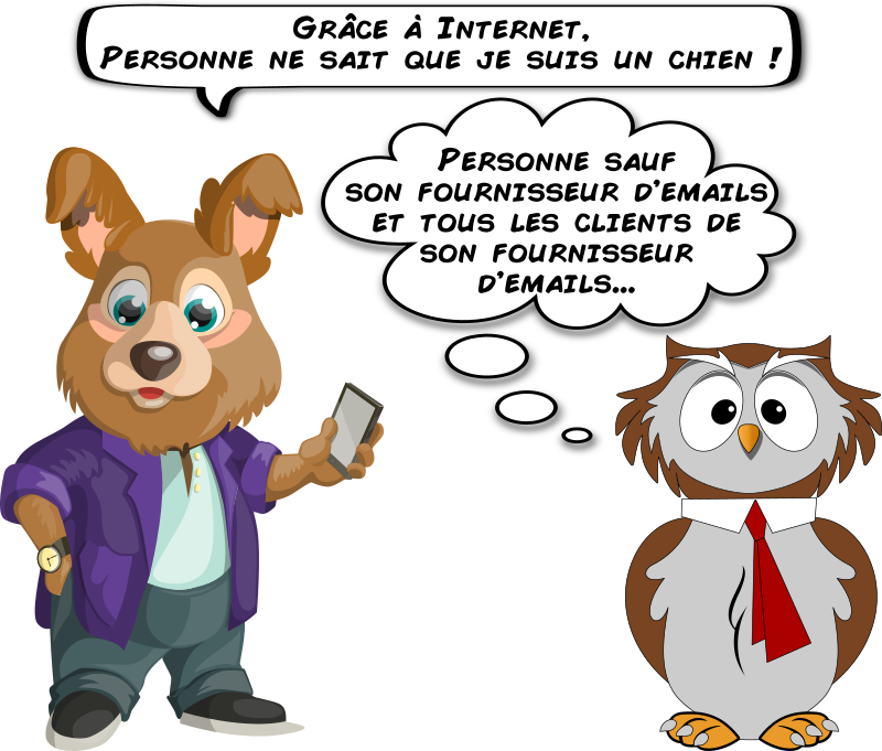 A dog and an owl about email privacy (French)
