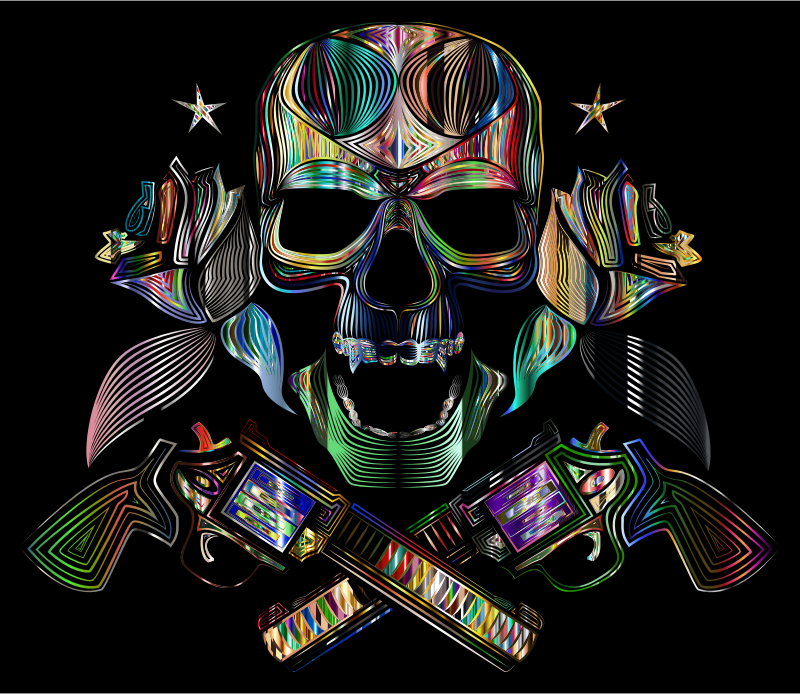 Flowers And Firearms Skull Line Art Psychedelic