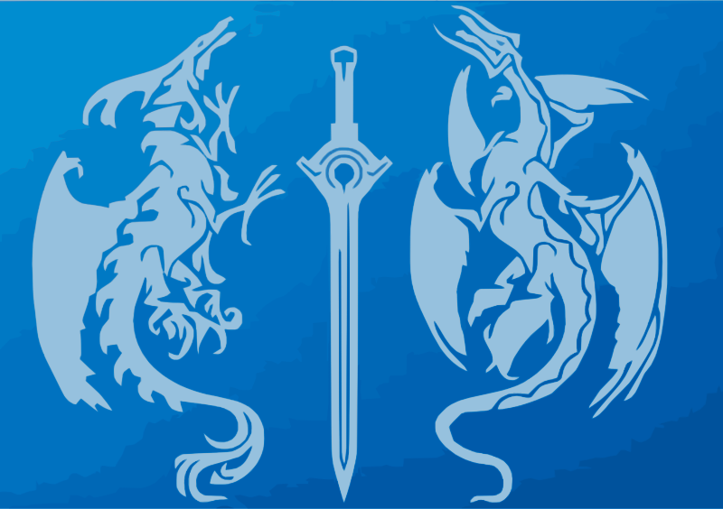 Blue Tribal Dragons sword postcard