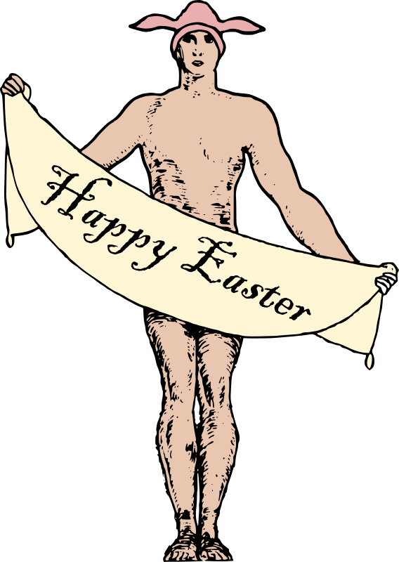 Naked Rabbit Man wishing Happy Easter