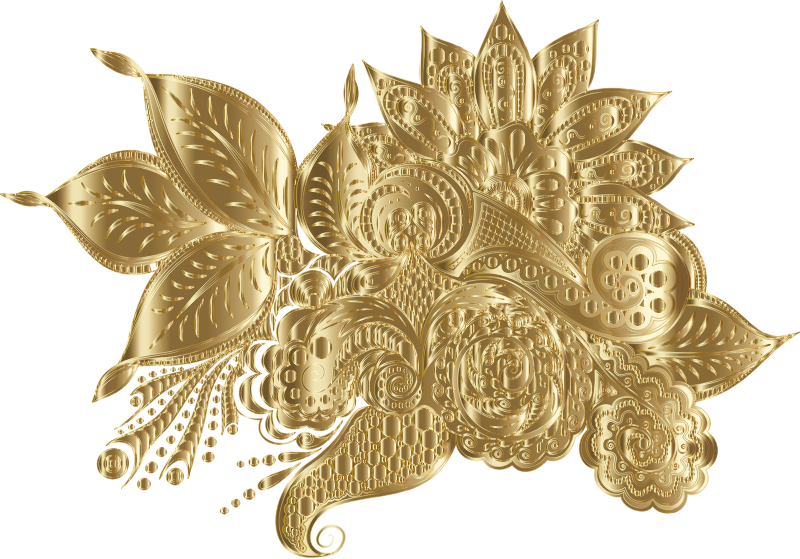 Gold Ornamental Floral Line Art