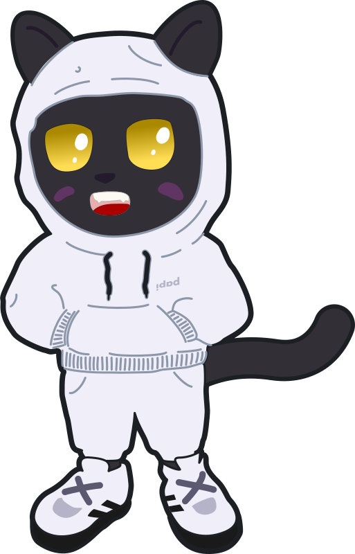 Black cat wearing white tracksuit