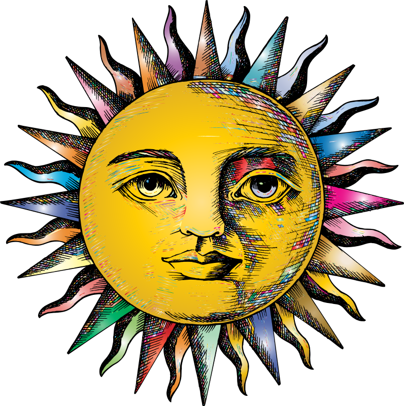Vintage Sun Face Line Art Prismatic