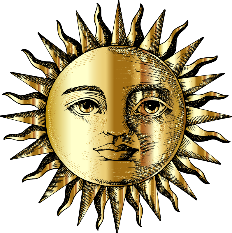 Vintage Sun Face Line Art Gold