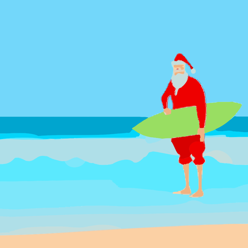 Santa with a Surfboard