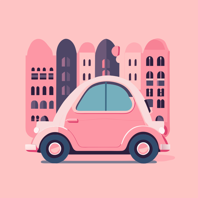 Small city car with cityscape background