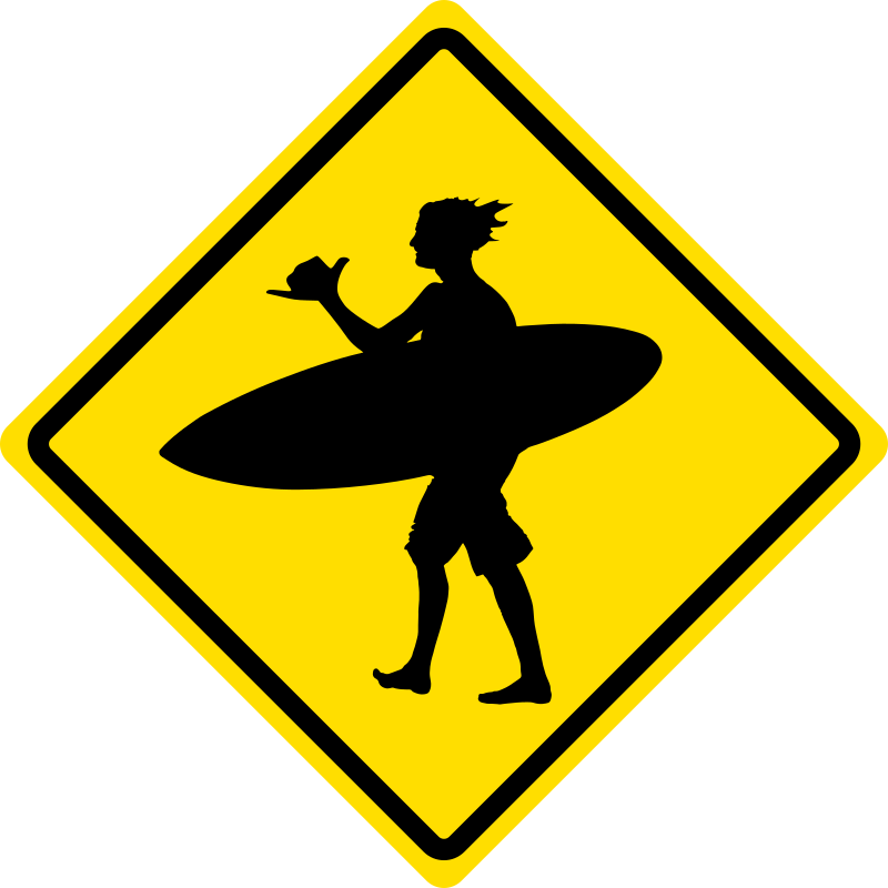 Surfer Dude Crossing Caution Sign