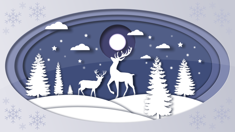 Reindeer in Snow Landscape - Cut Paper