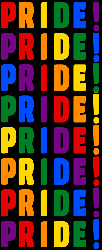Pride! LGBT+ pride letters on black background