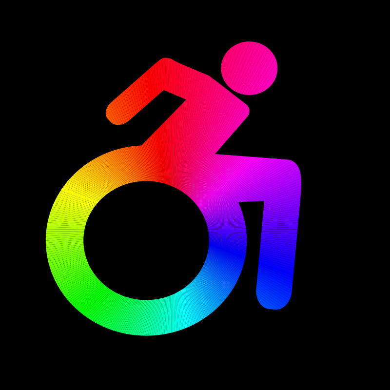 Wheelchair colorful centered on black square 