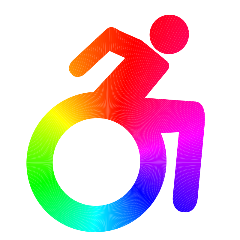 Wheelchair colorful gradient with white background in square shape 