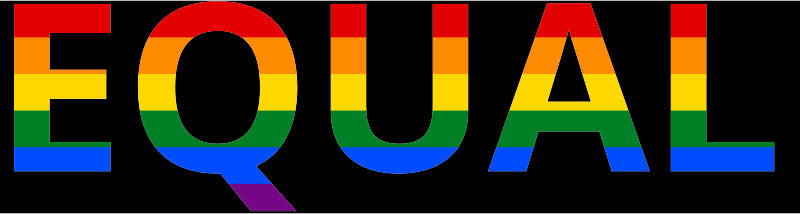 EQUAL in pride colors on black background