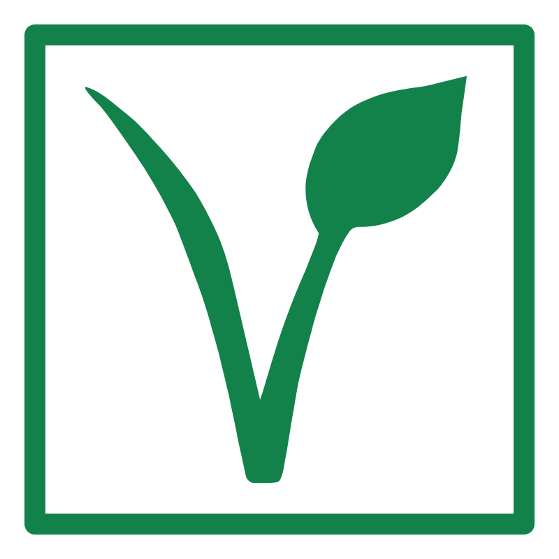 vegan v in green in white square 