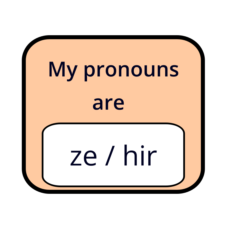 Ze Hir non-binary pronouns round orange badge 