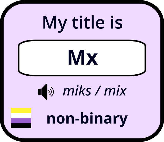 My title is Mx purple nonbinary gender identity badge