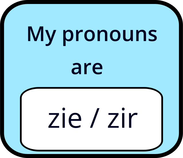 My pronouns badge zie zir nonbinary gender in blue