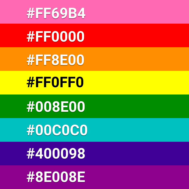 Original gay LGBTQ pride flag html color codes 