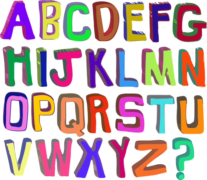 Alphabet A-Z block letters woodcut