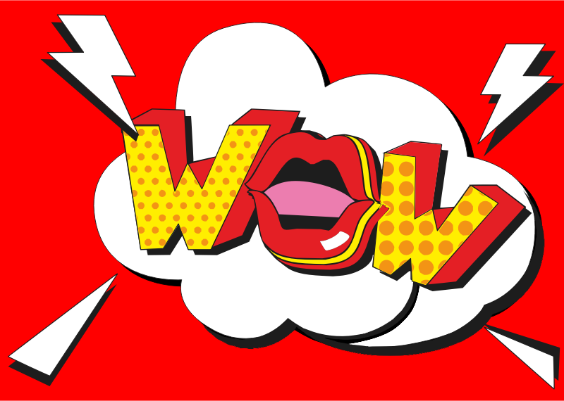 wow lips comic on red background 