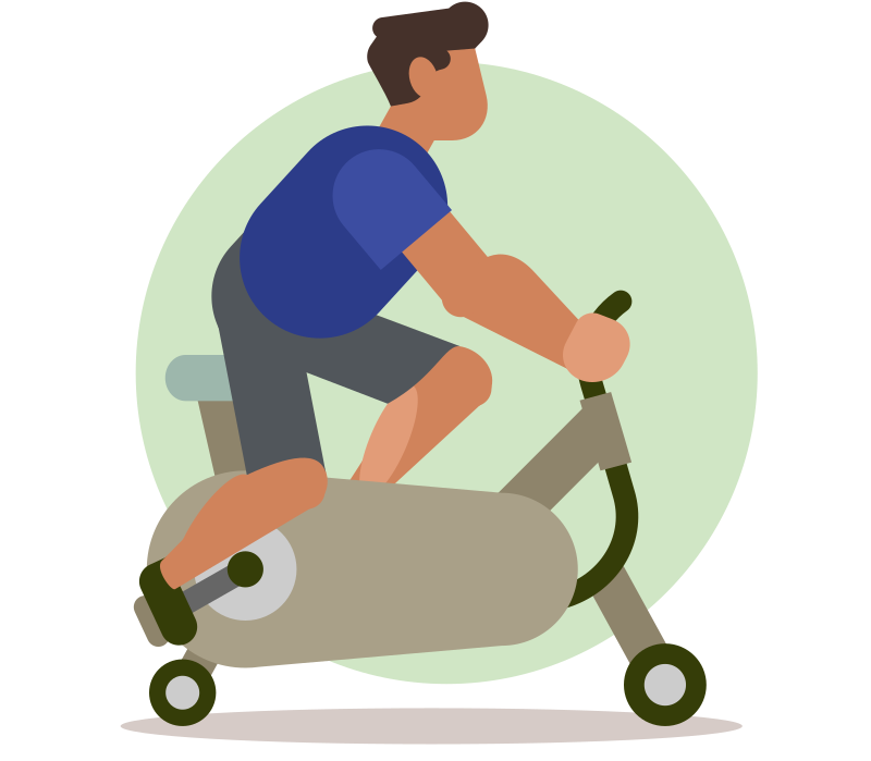 Working out on a stationary bike