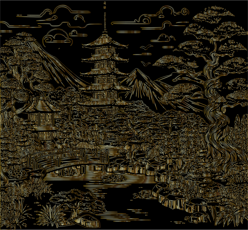 AL Generated Japanese Garden By Maria Alvedro Gold