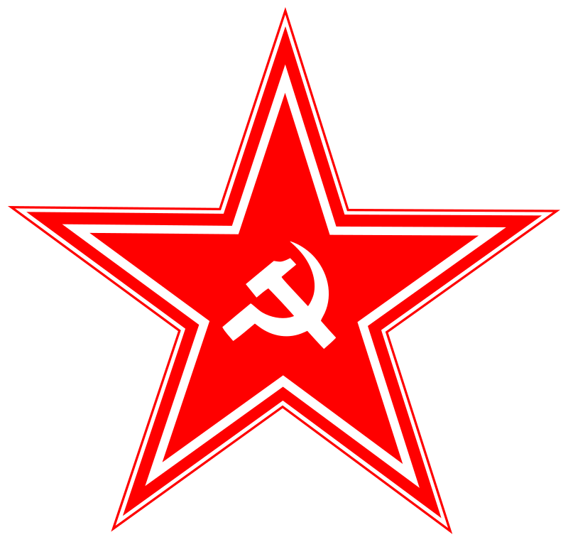 hammer and sickle in star by worker - human monkey