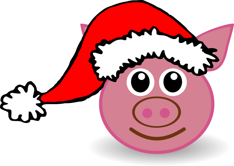 Funny piggy face with Santa Claus hat