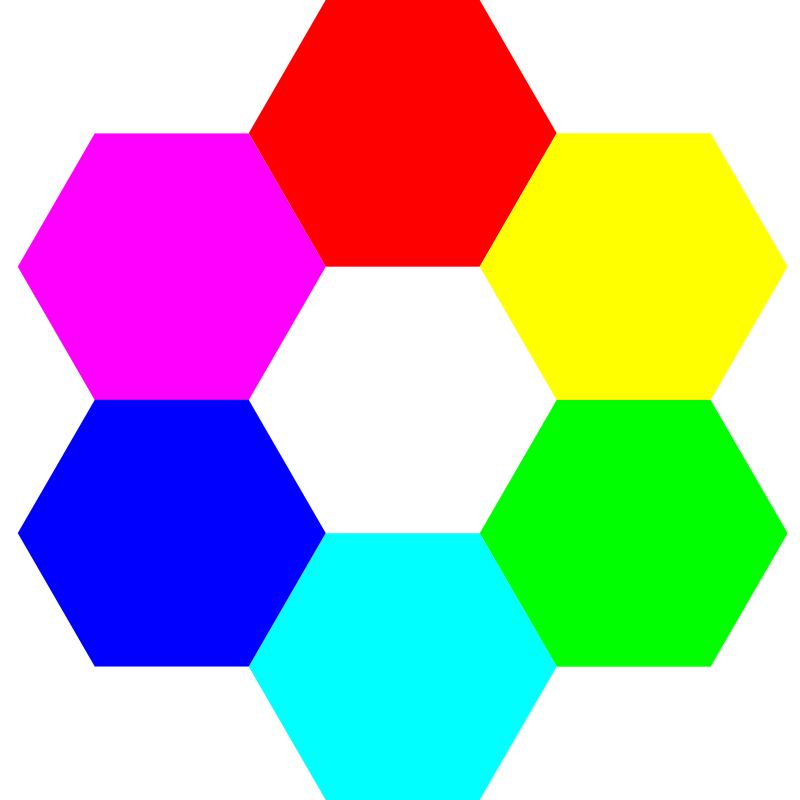 6 color hexagons