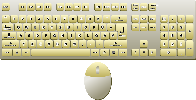 Keyboard (German layout) and mouse—top-down view