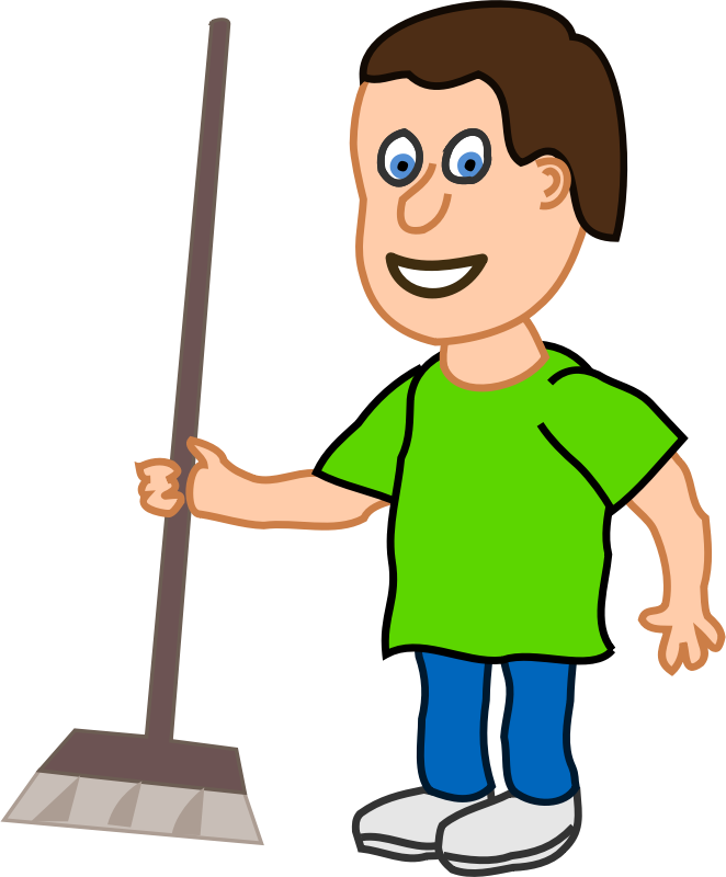 young housekeeper boy with broomstick